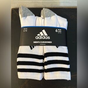 Adidas Men’s Cushioned White Black Crew Socks  6 Pairs Shoe Size 6-12